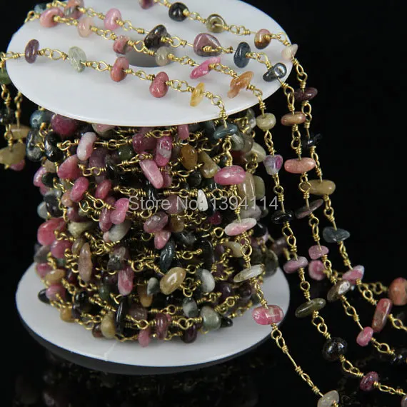 

Natural Rainbow Tourmaline Chips Wrapped Wire Chain Fit For Making Necklaces Or Bracelets Jewelry