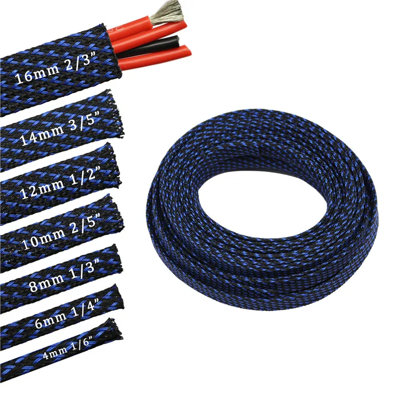33ft-10m красный 4 6 8 10 12 14 16 мм оплетка ПЭТ расширяемая оплетка высокой плотности Плетеный кабель рукава ткань кабель DIY