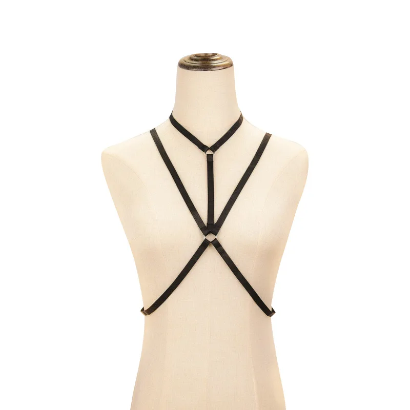 

Women Cage Top Bralette Halter Neck Adjustable Elastic Cupless Brassiere Hollow Out Bandage Strappy Bra Body Chain Black Harness