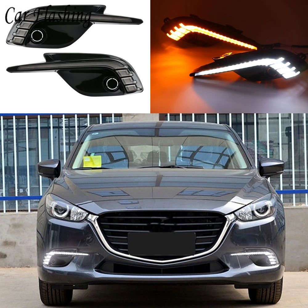 

2PCS DRL Daytime Running Lights fog lamp cover headlight 12V Daylight With Turn Signal Lamp For Mazda 3 Mazda3 Axela 2017 2018