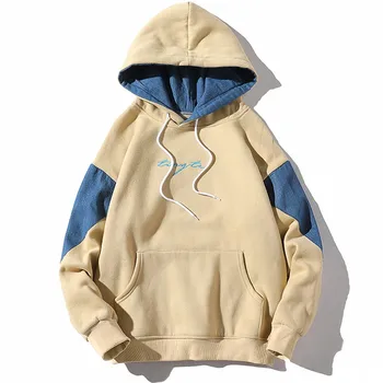 

Japanese Style Men Hoodies 2019 New Autumn Winter Brand Clothing Contrast Color Letter Embroidery Pullover Sweatshirt Homme