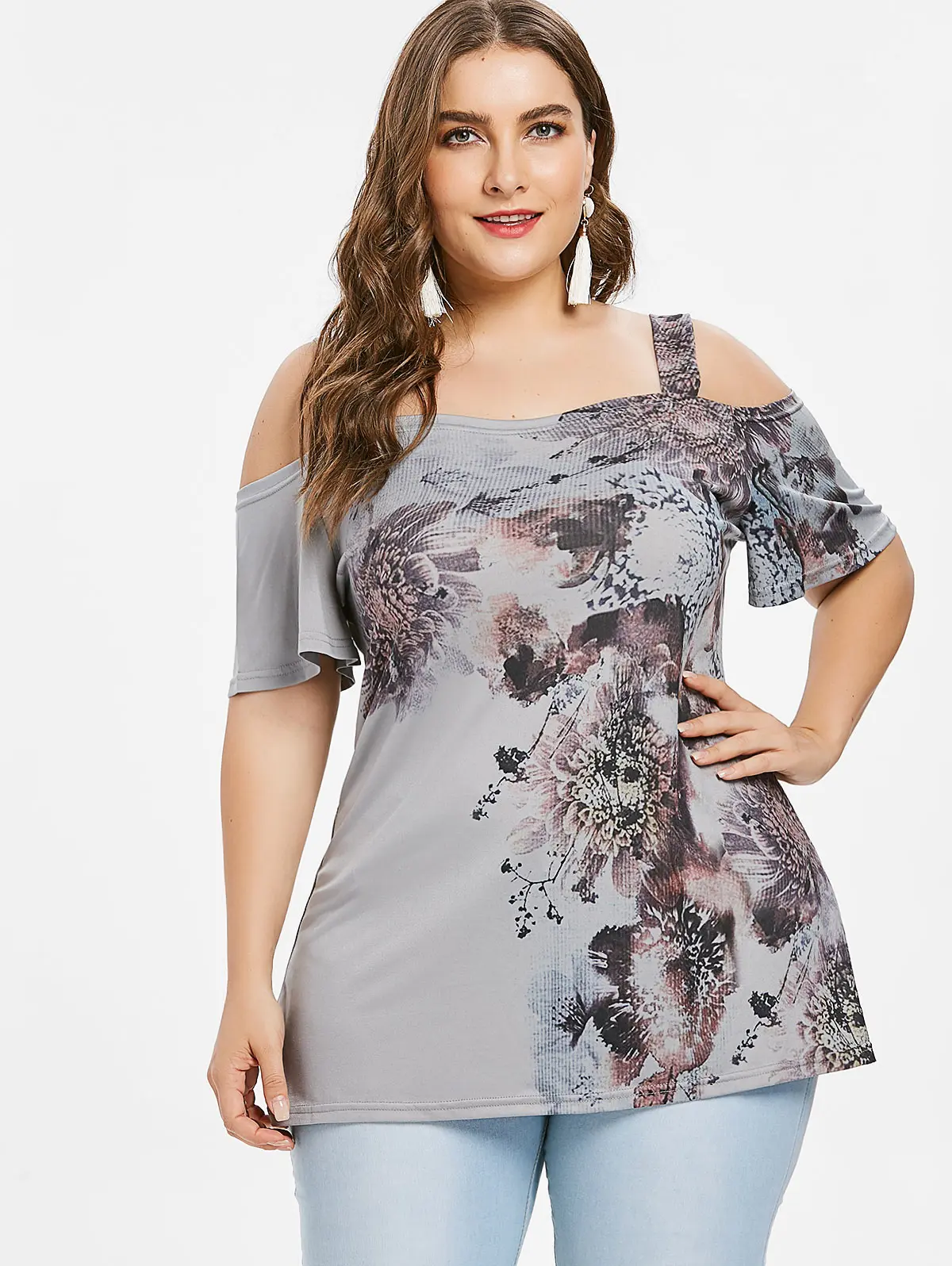 Plus size cold shoulder t shirts