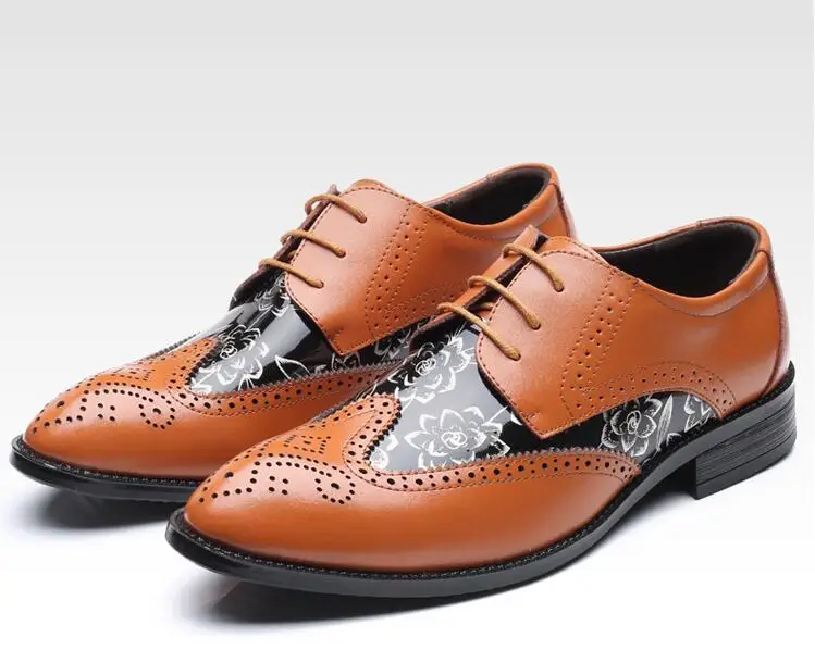 Impresso Sapatos Esculpido Apontados Brogue Couro Elegantes Disso Dedos laranja Genuíno up Vestido Além Estilo Britânico marrom Lace Patchwork Preto Homens Size48 P058fwz8q