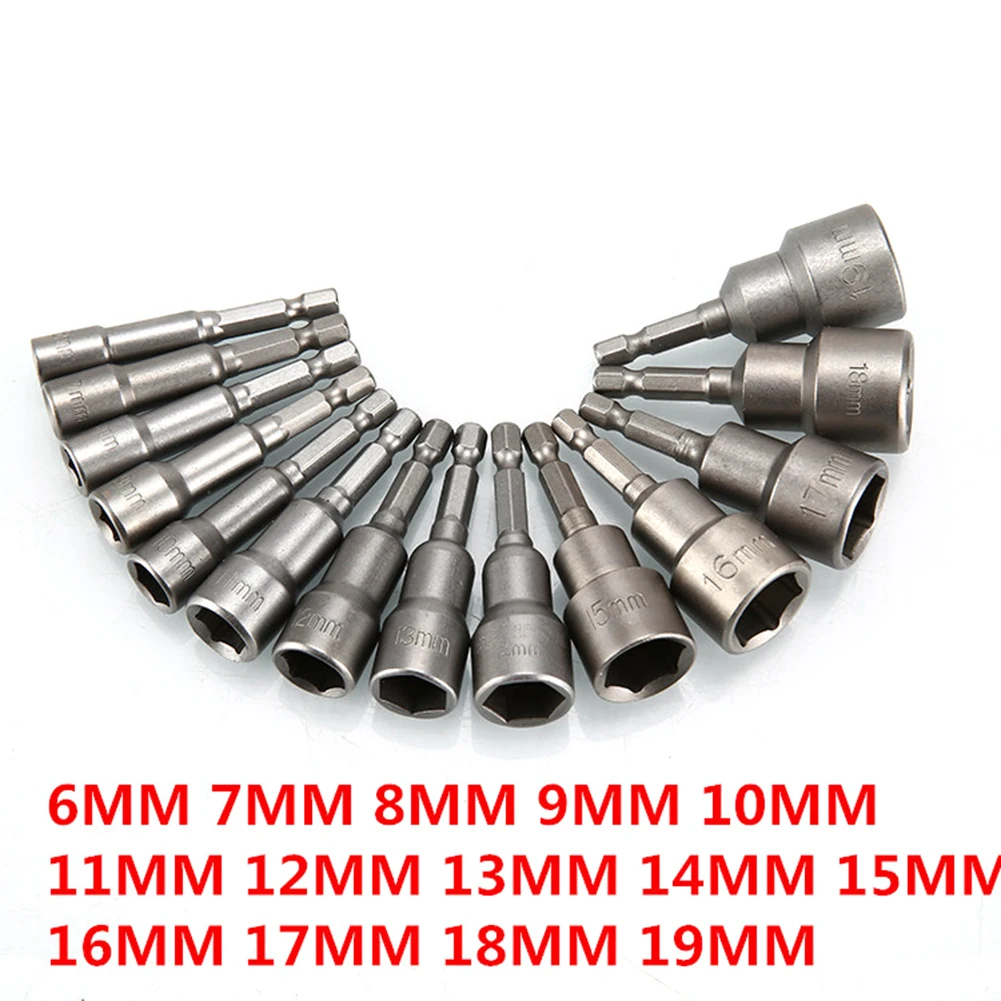 

14pcs 6mm Hex Shank Impact Drill Bit Power Tool Nut Driver Set Quick Change Power Nut Driver Bit Nutdrivers Metric Socket