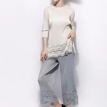 Miyake складные цветные вырезанные лазером цветы выдалбливают три четверти футболки летом