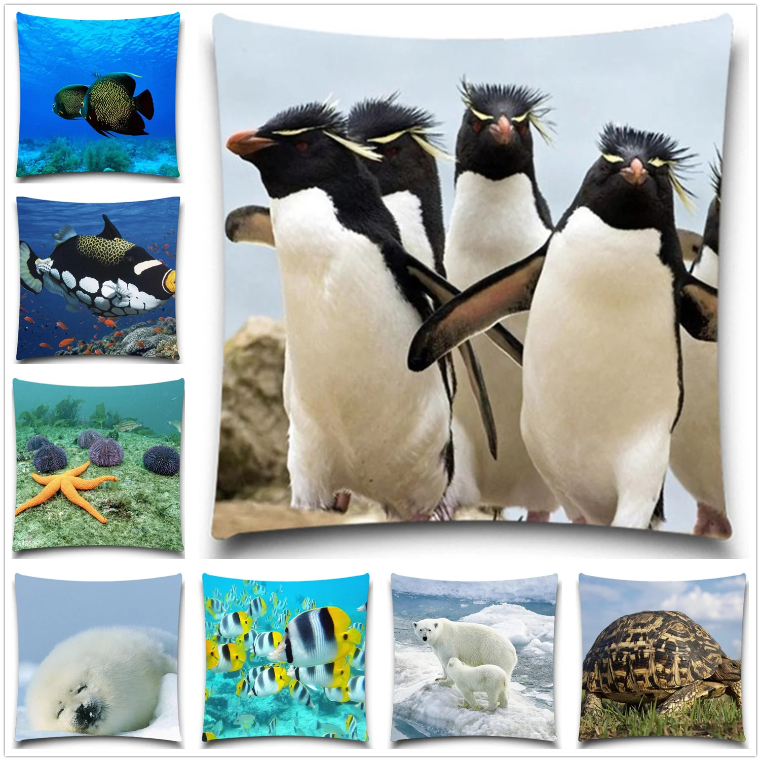 Undersea world Cushion Covers penguin Sea Lions Cotton Polyester Pillow