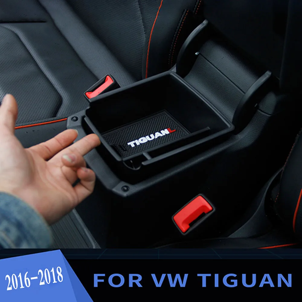Car Armrest Center Storage Box Container Glove Organizer Holder Case For Volkswagen VW Tiguan mk2 2016 2017 2018 Accessories
