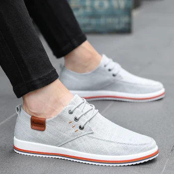 

GUDERIAN Quality Canvas Casual Men Shoes Fashion Sneakers Man Breathable Lace-Up Flat Shoes Men Alpargatas Hombre Big Size 39-47