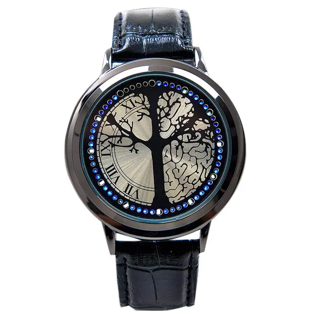 Fashion Leather Band Touch Screen LED Watches For Women/Men with Tree Shaped Dia Fashion Leather Band Touch Screen LED Watches For Women/Men with Tree Shaped Dia