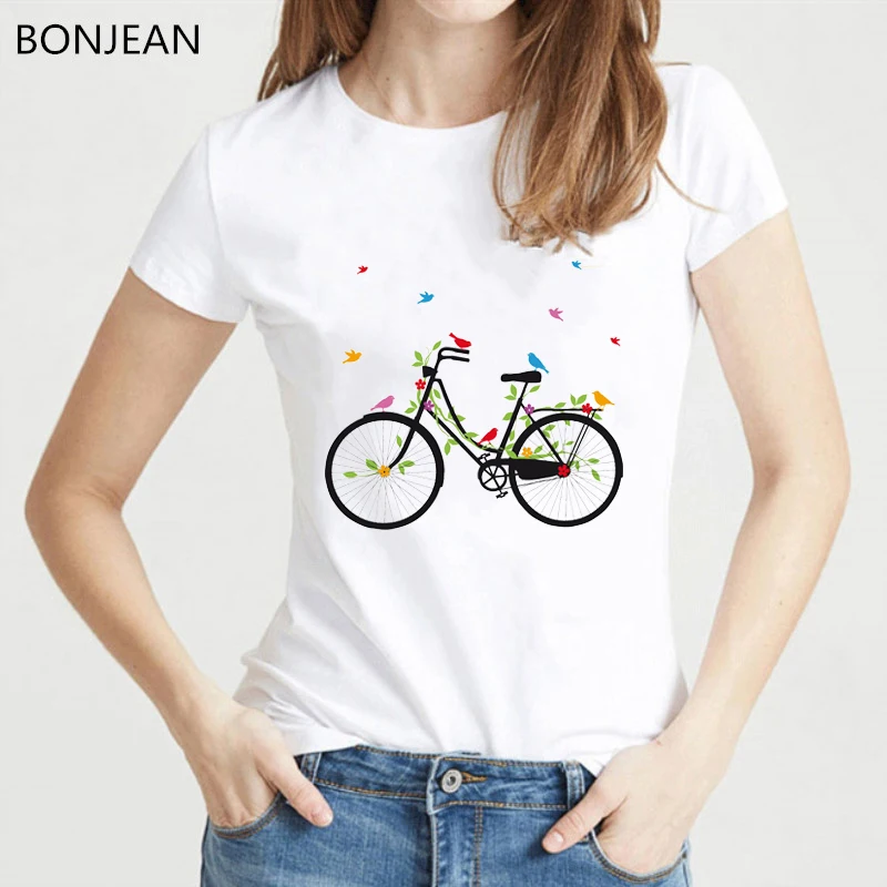 Camiseta para mujer, Camiseta con estampado de hojas de bicicleta y pájaros, camisetas con estampado de Life is a beautiful blusa de verano para mujer AliExpress
