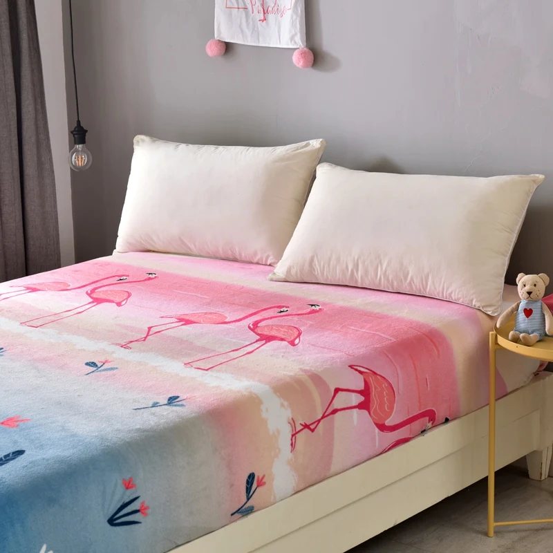 Flannel-Fleece-Fitted-Sheet-Pink-Flamingo-Print-Bed-Sheet-with-Elastic-Band-Winter-Warm-Single-Double-Mattress-Cover-Protector-6