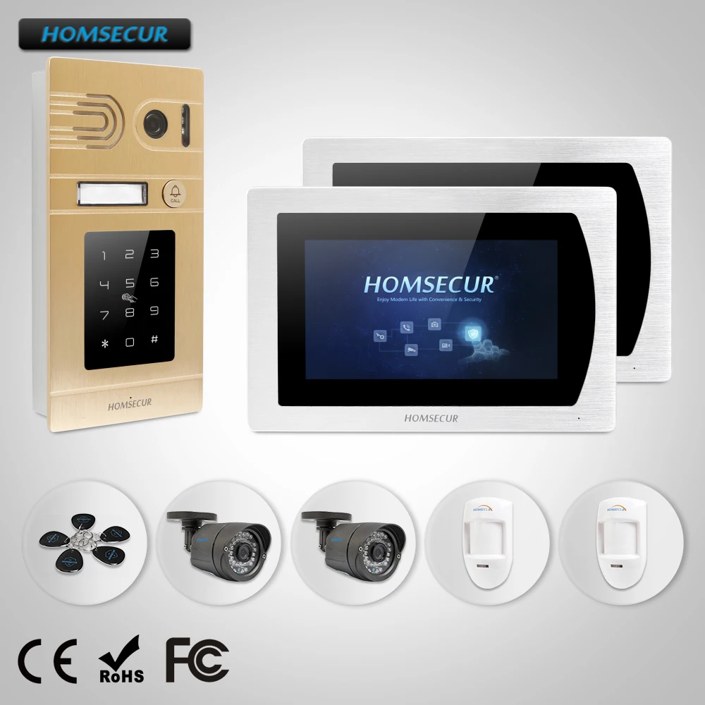 HOMSECUR 7 "Проводной Свободные Руки  Видеодомофон Система + Доступ по Паролю  BC071-G + BM717-S