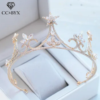 

CC wedding jewelry crown tiara hairbands engagement hair accessories for bride star shape simple cubic zircon forest style XY366