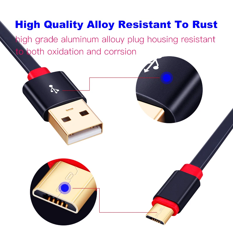 كابل يو إس بي سريع الشحن شقة الذهب-مطلي المصغّر usb خط شاحن هاتف محمول يعمل بنظام تشغيل أندرويد مزامنة بيانات شاحن خط ل Xiaomi سامسونج الروبوت