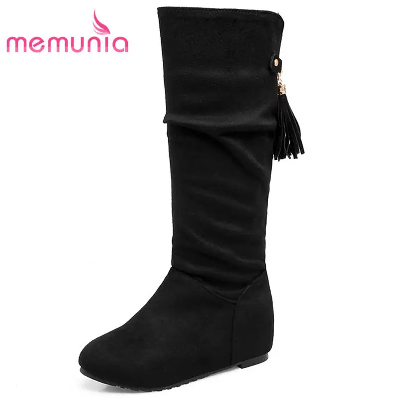 

MEMUNIA new arrive 2018 autumn winter mid calf boots height increasing fringe boots women round toe high heel boots size 34-43