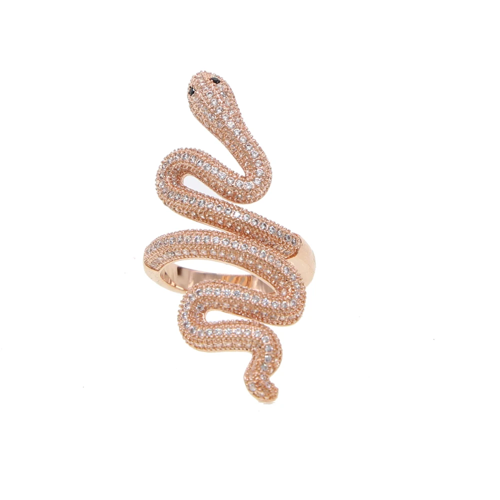 

gold rose gold color european women full finger jewelry micro pave cz snake shaped wrap band cool punk finger rings