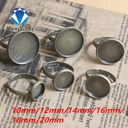 

MINGXUAN 10 pcs/lot Ellipse Cabochons Base Vintage Ring Antique Bronze Adjustable Rings Base for Women's 10-20mm Jewelry C437