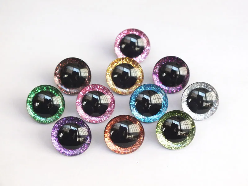 20pcs 12mm/14mm/16mm/20mm/25mm clear trapezoid plastic safety toy eyes +  glitter Nonwovens -Can choose size and color