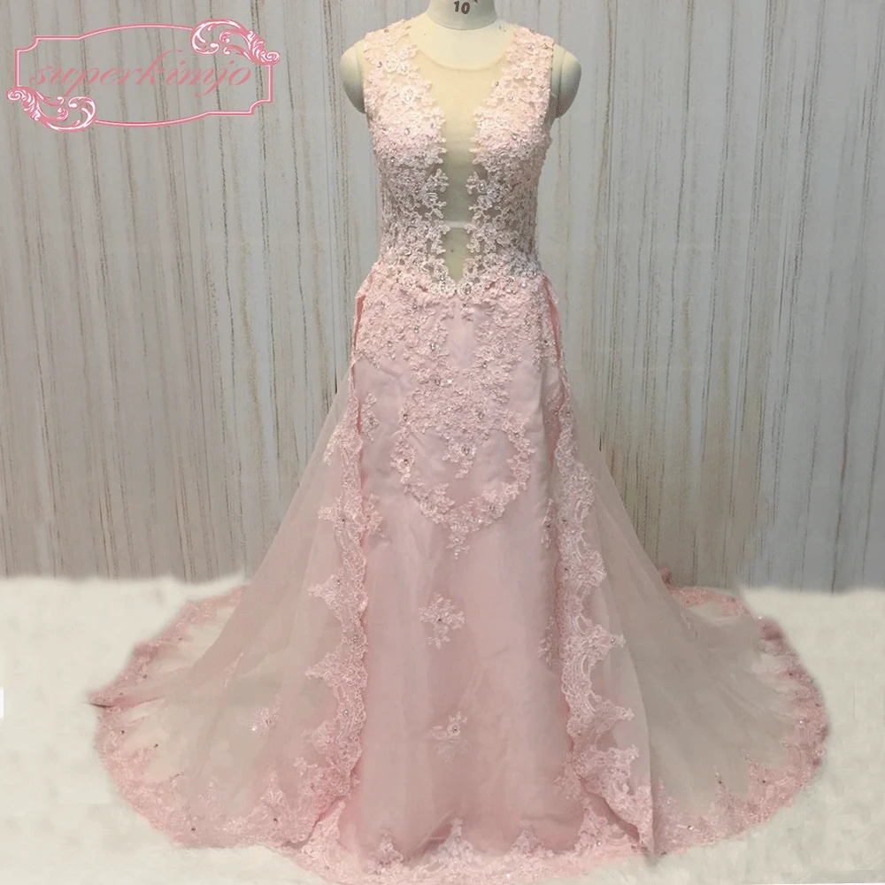 Superkimjo Vestido де Noche Кружево аппликация Розовый Вечерние платья бисером Элегантный Спинки Арабский Вечерние платья для Для женщин