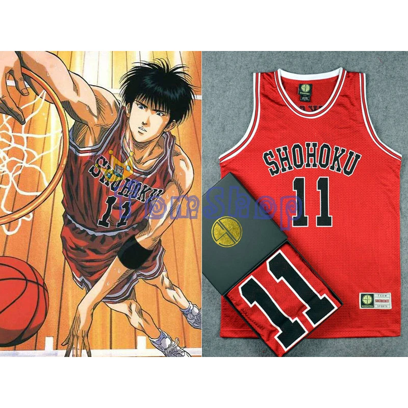 

Anime SLAM DUNK Cosplay Shohoku Basketball Team #11 Kaede Rukawa Red Jersey Tops Shirt Vest Sportswear Uniform Free Shipping