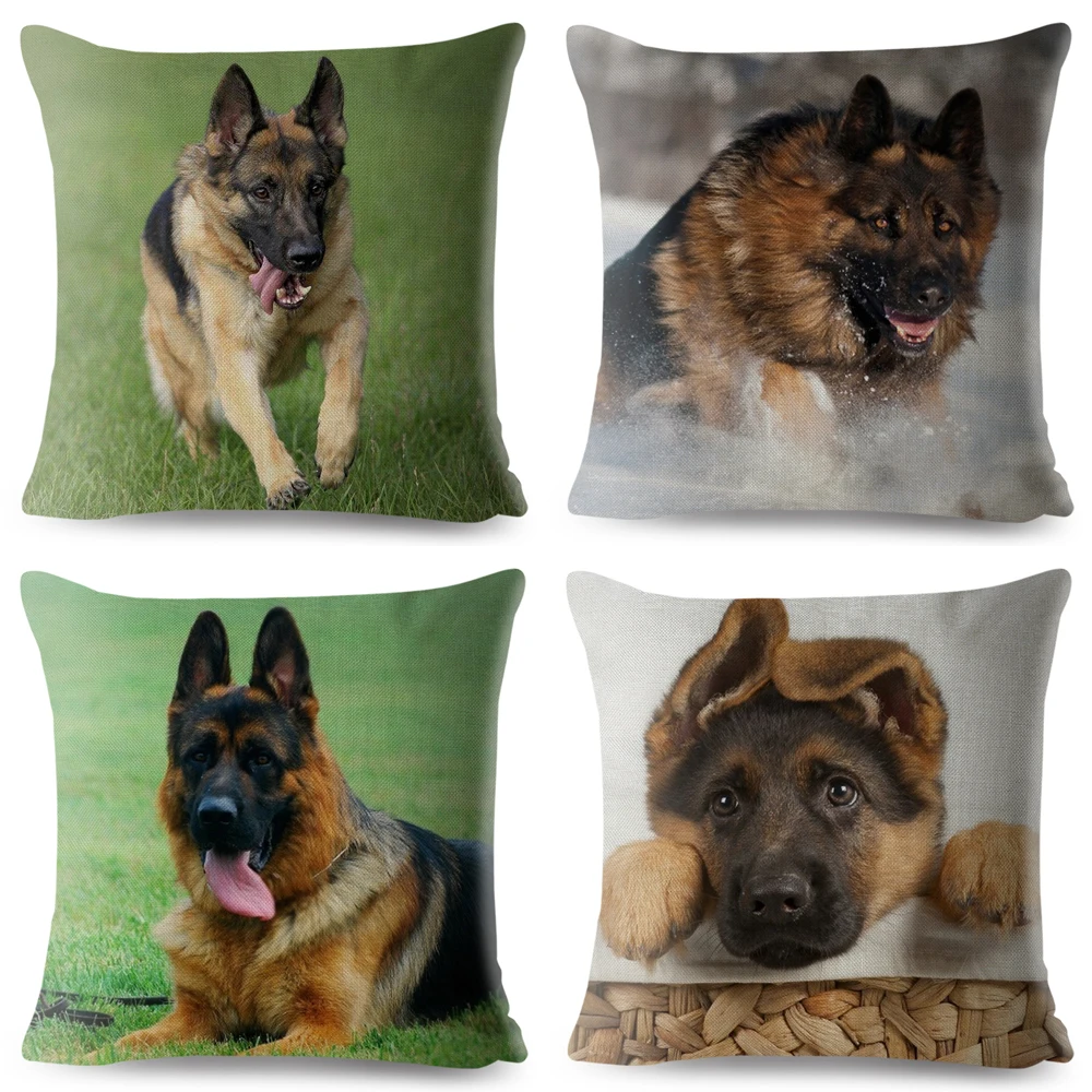 German Shepherd Dog Print Throw Pillow Cover 45*45 Cushion Covers Linen Pillows Cases Sofa Home Decor Pet Pillow Case