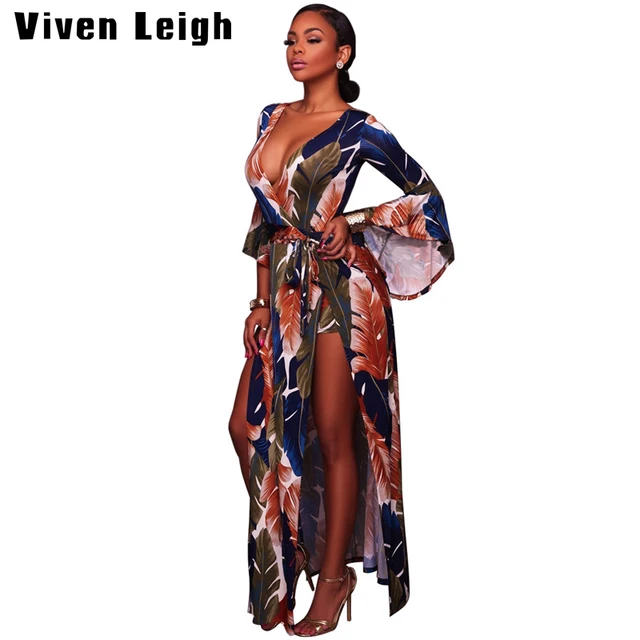 Viven Leigh Feather Print Playsuits Bodycon Party Jumpsuit