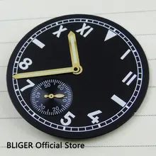 Классический 38,9 мм черный стерильный циферблат арабские римские цифры Циферблат подходит для ETA 6498 ручной завод+ светящиеся часы ручной