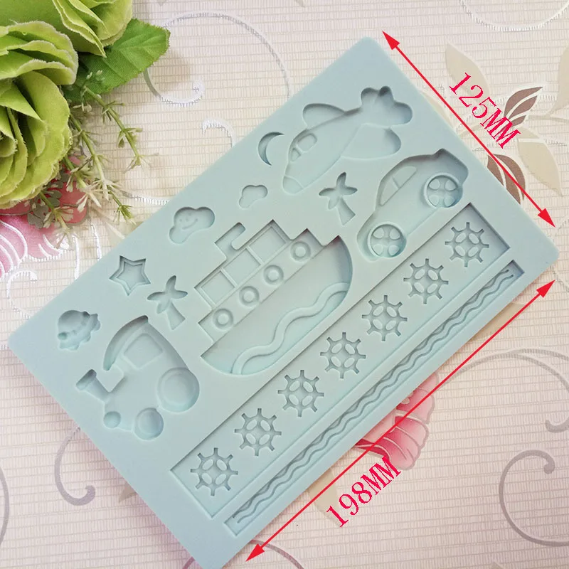 

Fondant Tool Transportation Car Ship Airplane Shape Baking Mold Silicone Embossing Die Sugar Arts Flower D913