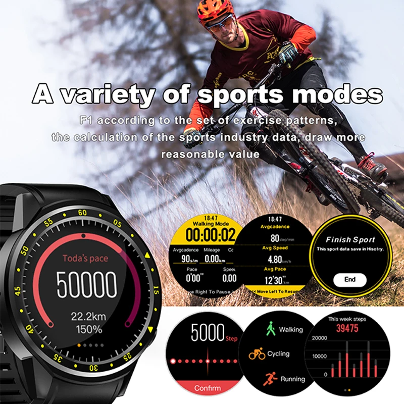 Sovawin Sport Smart Watch Blood Pressure Heart Rate Waterproof Dial Call Smartwatch GPS Camera SIM Card for Android for IOS