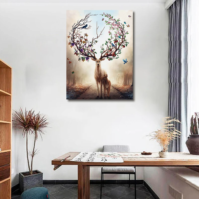 

Animal Prints Elk With Beautiful Antlers Canvas Painting Print Living Room Home Decoration Modern Wall Art Oil Painting Posters
