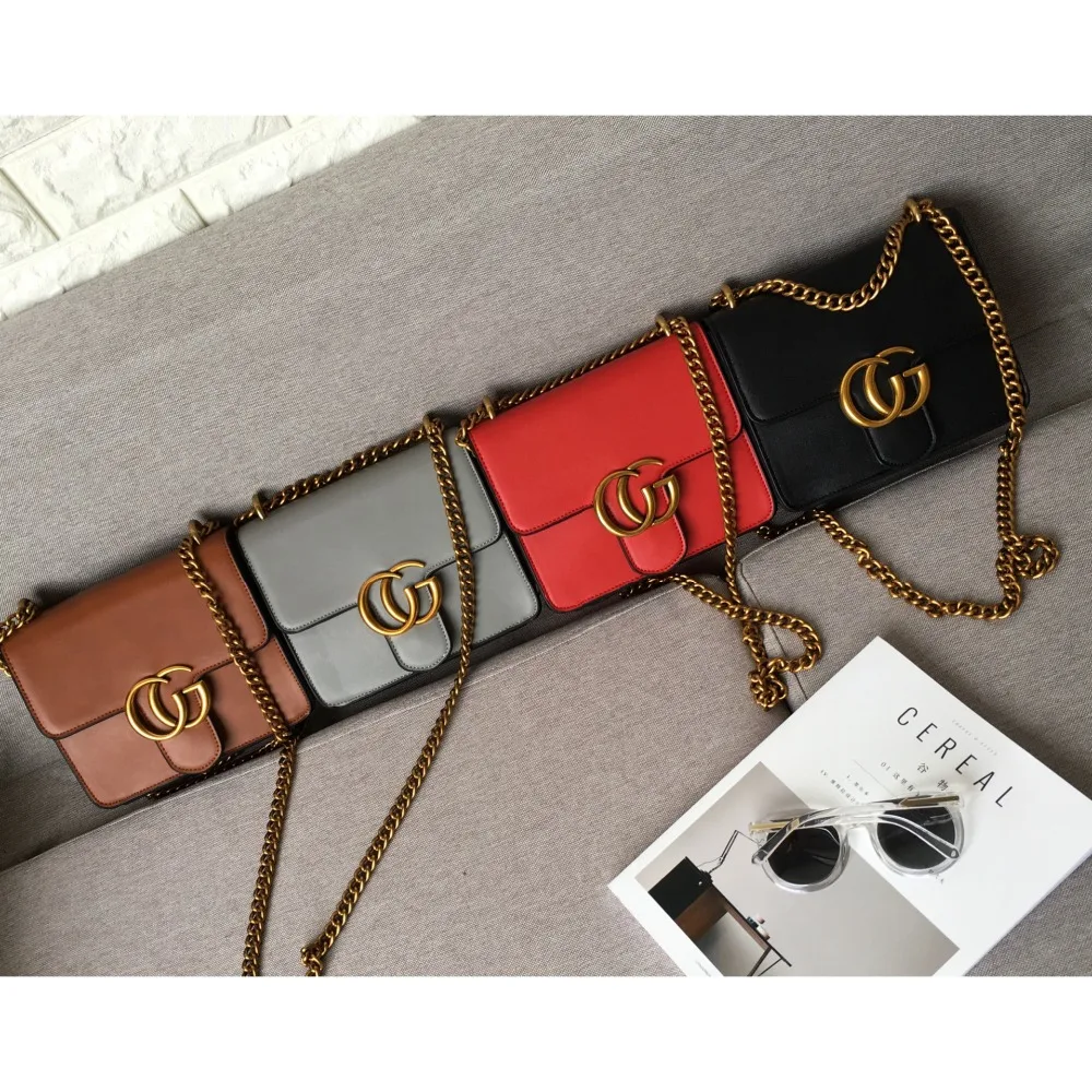 women leather winter bag metal CHAIN lady cross body Gbag shoulder box bag with metal brand