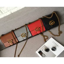 women leather winter bag metal CHAIN lady cross body Gbag shoulder box bag with metal brand