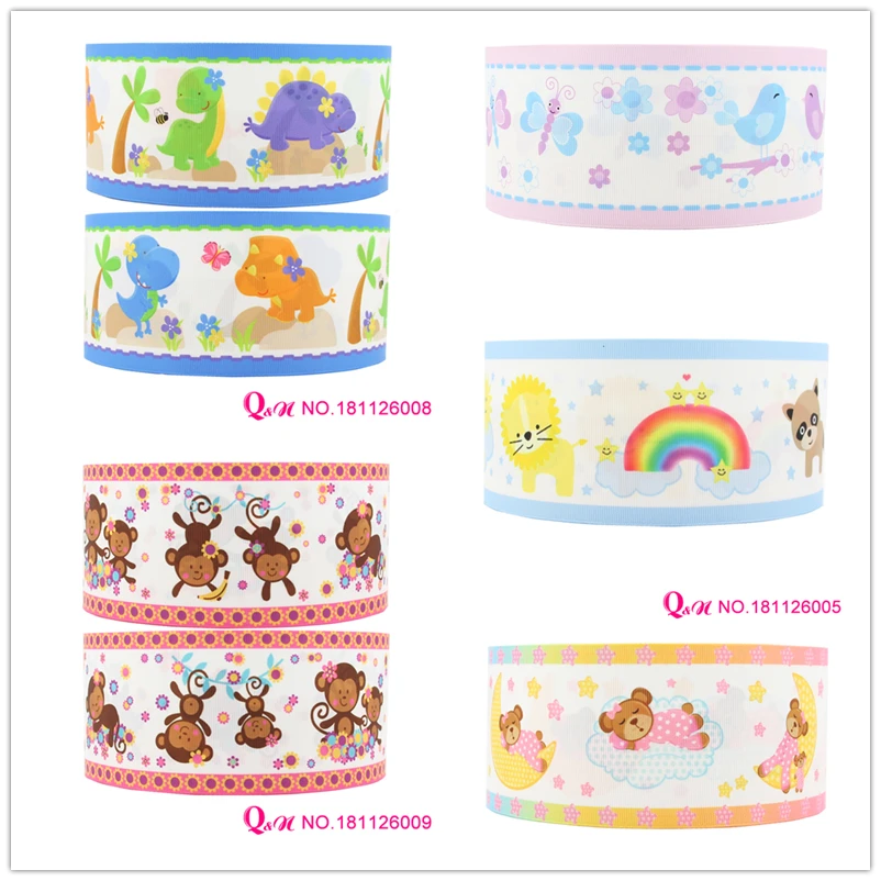 

Q&N ribbon 10 yards/lot 22mm 38mm 75mm 181126007 animal cartoon craft printed grosgrain ribbon decoration for hairbow