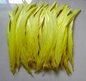 E-Yellow 500 шт./лот coque перо Разноцветные крашеные Куриные перья; большие размеры 35-40 см 14-16 дюймов с перьями из хвоста петуха - Цвет: E-Yellow