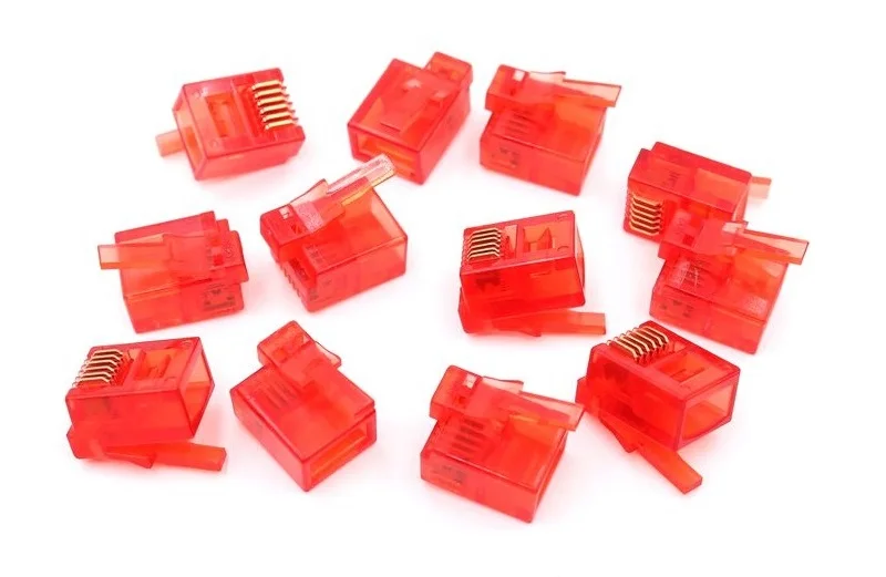 Cabeça de Cristal Lote Colorido Rj12 6p6c Conector Vermelho Azul Verde Direito Fivela Cabo Plug Faça Você Mesmo Nxt Ev3 50 Pçs - 16 Cheap Conectores