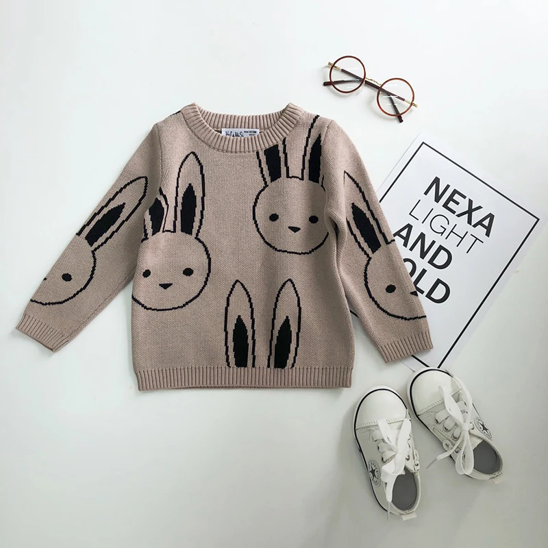 Свитера для маленьких девочек; кардиганы для маленьких мальчиков; пальто с рисунком кролика; детская хлопковая вязаная одежда; сезон осень-зима; пуловер для девочек; свитер