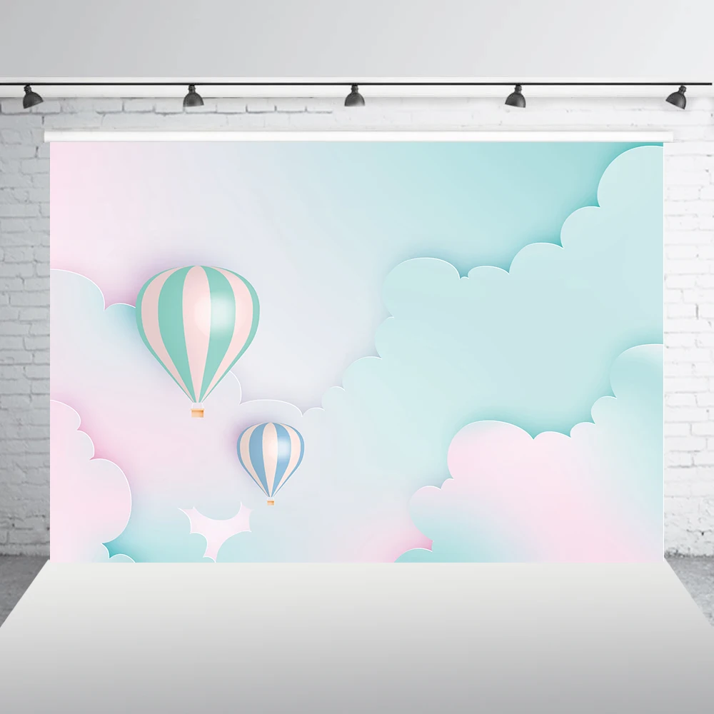 

Birthday Backgrounds for Photography Gold Green Stripe Hot Air Balloon Backdrop Customize Photo Background Booth W-1800