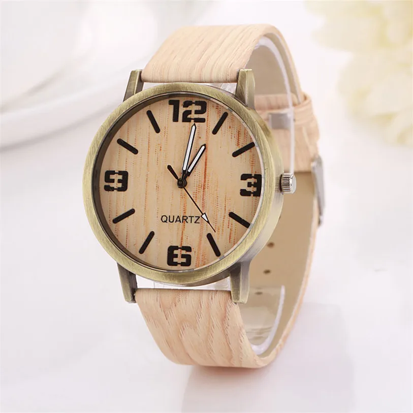 

Casual relojes mujer leather Wooden grain Analog quartz watch Fashion hour clock female wood women montre femme ladies watches