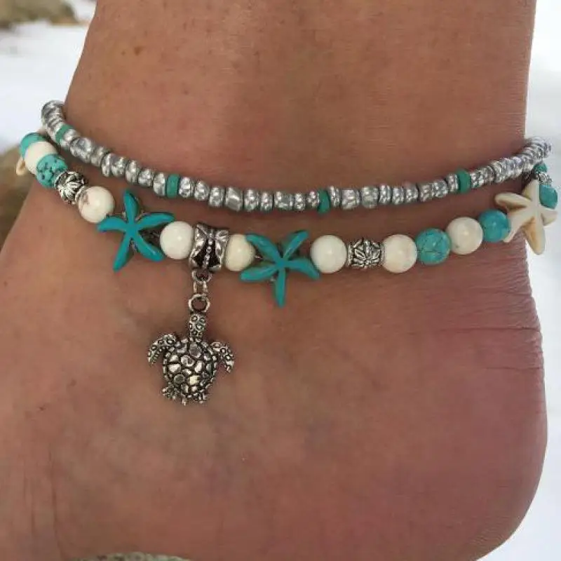 Summer Vintage Shell Beads Starfish Anklets For Womenen Kelbandje