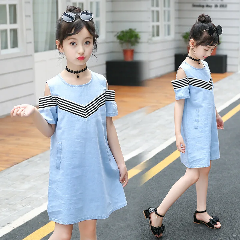 9 Color Girl Denim Dress New Summer Simple Stripe Denim Design 4 5 6 7 ...