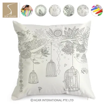 

Bird with Wreath Birdcage Creativity DIY Pillowcase Coloring Custhion Graffiti Pillow Cover with Colouring Pens, 18inch
