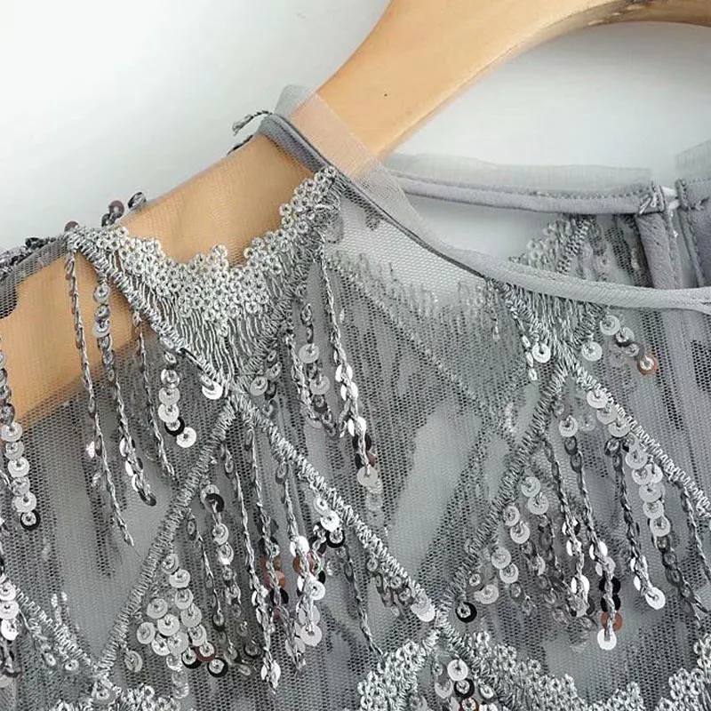 QZ901 Новая Европейская мода Sequines tassels Deco платье с короткими рукавами корейские шикарные платья из пайеток