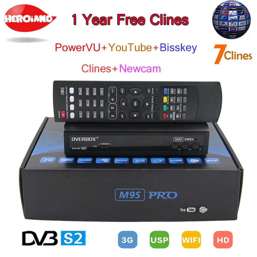 

1 Year Europe C-line Server HD M9S Pro DVB-S2 lnb Satellite Receiver Full 1080P Italy Spain Arabic TV box DVB S2 Media Player