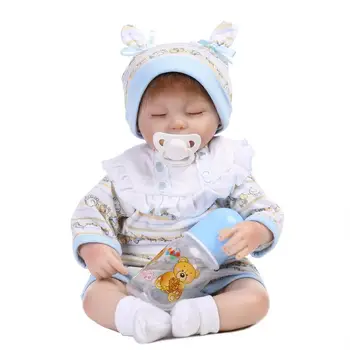 

Nicery 16-18inch 40-45cm Bebe Doll Reborn Soft Silicone Boy Girl Toy Reborn Baby Doll Gift for Children Blue Cloth Close