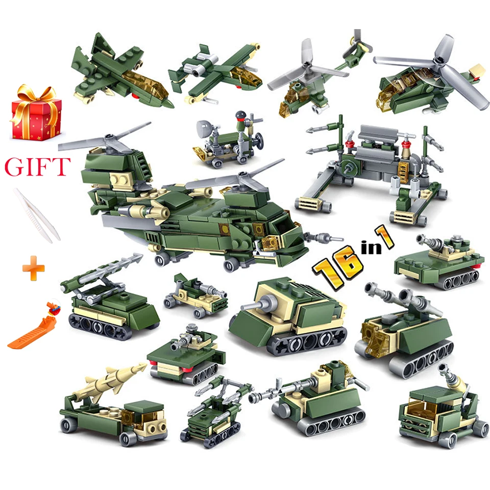 

16 in 1 Field Force Micro Building Blocks Toy Militarys Aircraft Assemable Model Toy Educational Diamond Collection Toys