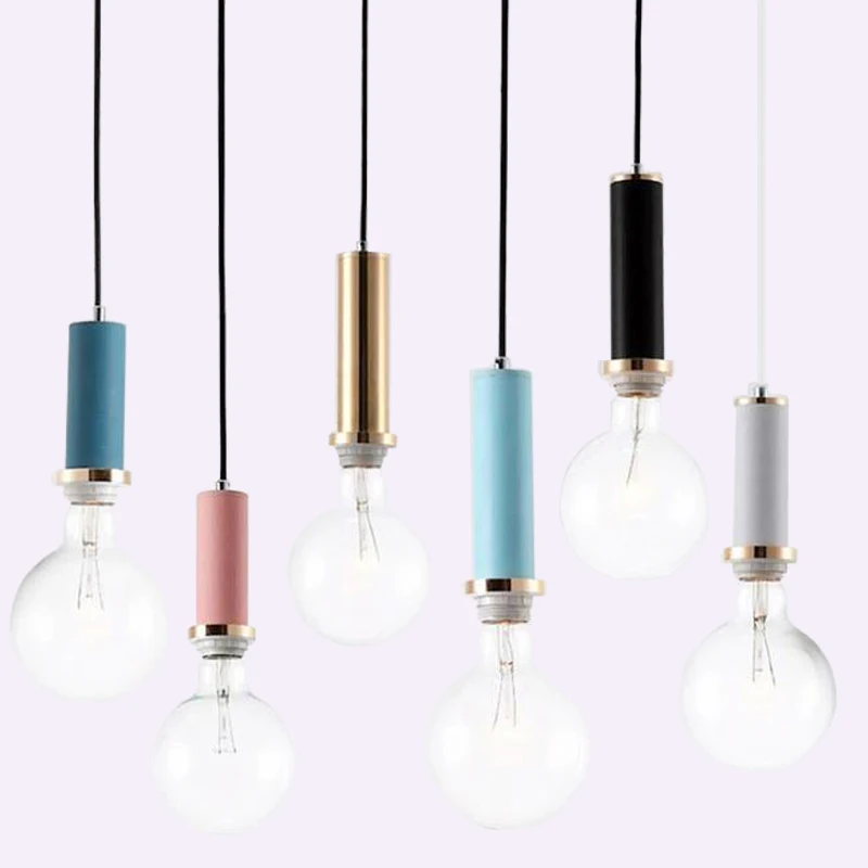 Baratos Nórdico simple Multicolor tubo de aluminio luces colgantes dormitorio moderno mesita de noche comedor lámpara colgante Bar café accesorios de iluminación
