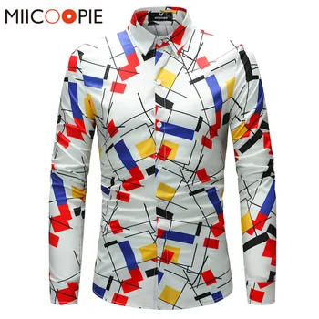 

Casual Shirts Men Brand Slim Fit Men Geometric Pattern Printing Long Sleeve Social Shirt Men Brand Clothing Camisa 4XL