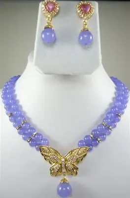 

Beautiful !!! 2Row 8MM Alexandrite Beads jewe Necklace Earring Set >^18K gold plated watch wholesale Quartz stone CZ crystal