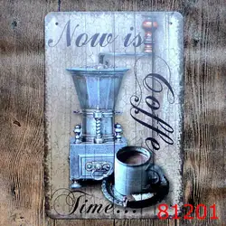 Теперь время кофе печать стены Стикеры металлическая банка знак Утюг антикварный оловянный живопись Кофе дом Декор Кофе магазин Стикеры