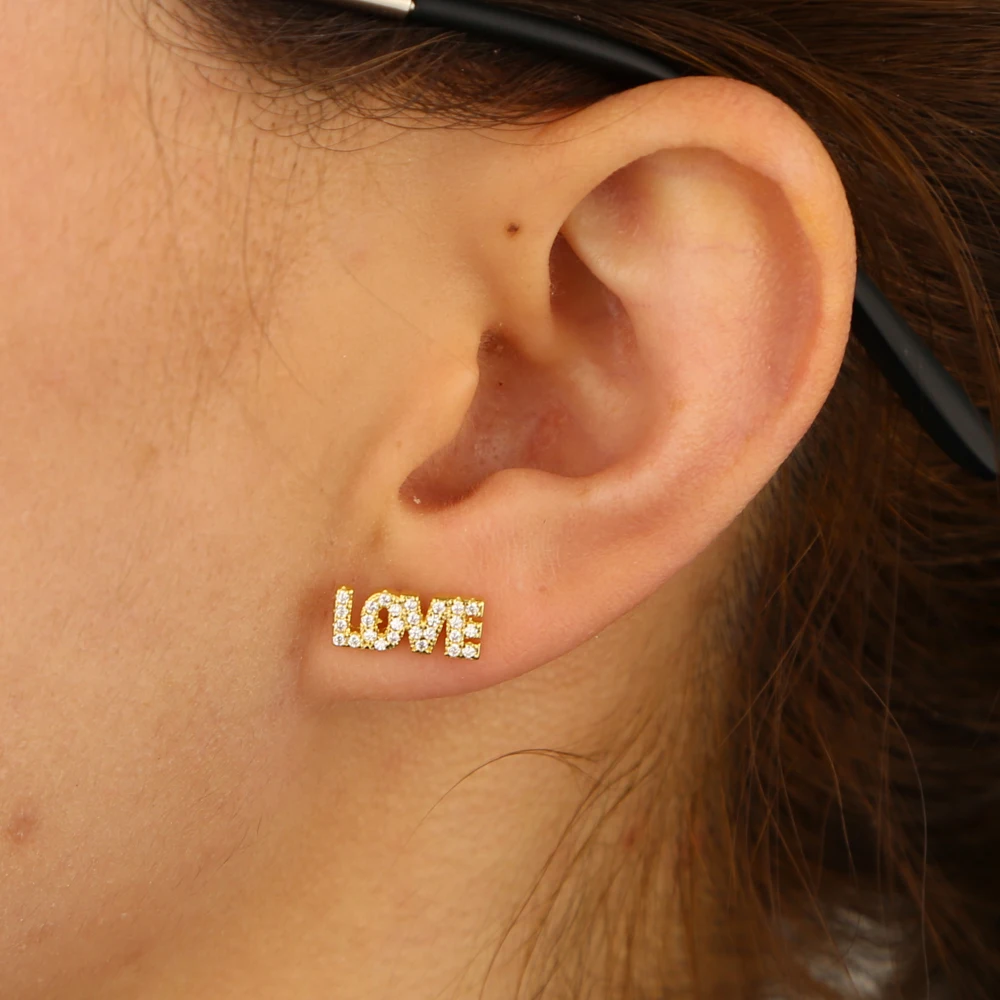 Серьги "любовь" для девочек подарок любовника микро проложить Малый любовное письмо слово дизайн серьги гвоздики